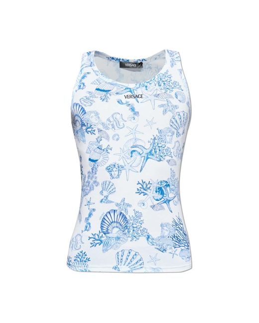 Versace Tops ,Wit ,Leer Mouwloze Lingerie Top in het Blue voor heren