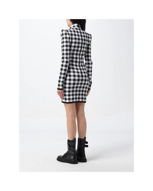 Balmain Kleedjes ,Wit ,Elegante Gingham Mini Jurk Met Gouden Knopen in het Black