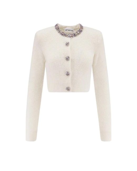 Self-Portrait Alpaca Cardigan Met Strass in het White