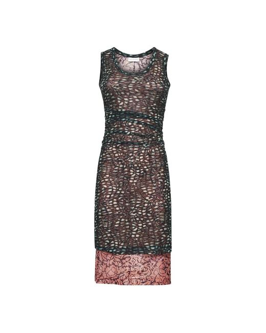 Dries Van Noten Kleedjes ,Veelkleurig ,Groene Asymmetrische Midi Jurk in het Black