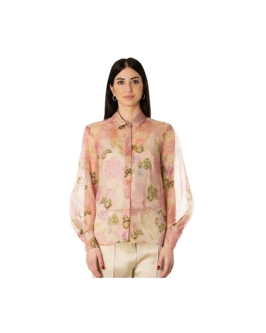 Max Mara Overhemden ,Veelkleurig ,Organza Zijden Organza Blouse Met Verborgen Knopen in het Pink