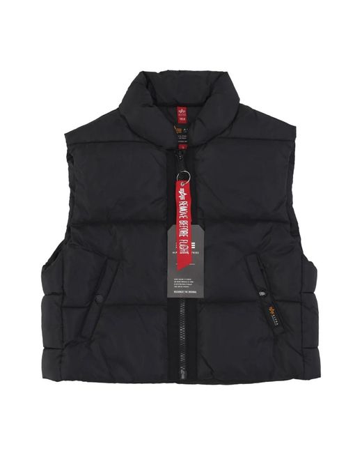 Alpha Industries Jassen ,Zwart ,Polyester Zwarte Mouwloze Puffer Vest Jas in het Black