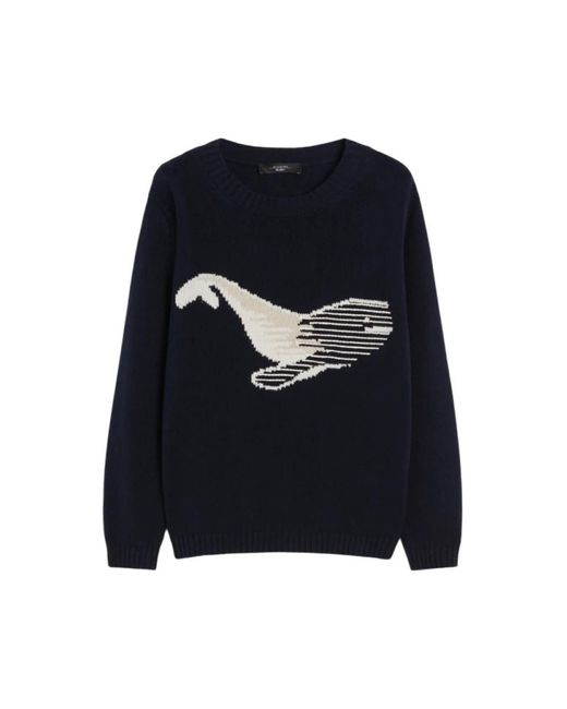 Weekend Blauwe Corduroy Sweater Crewneck Regular Fit in het Black