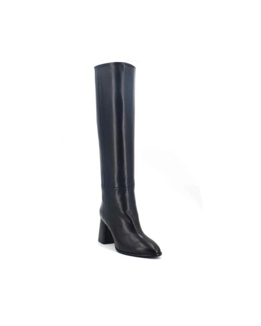 Anna F. Blue Lederstiefel Mit 80Mm Absatz