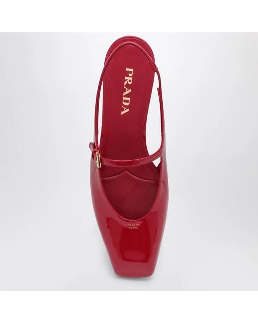 Prada Red Patent Leather Slingback Flats