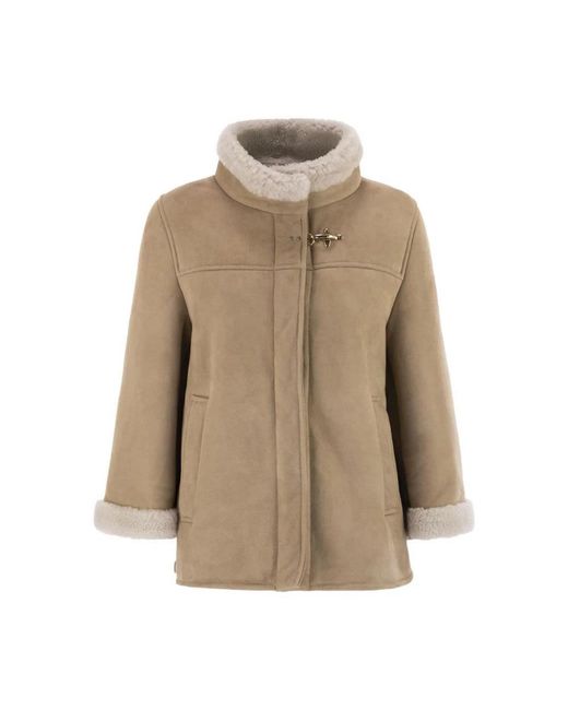 Fay Shearling Trim Toggle Coat in het Natural