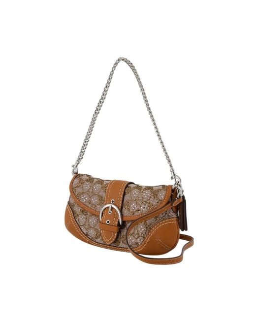 COACH Brown Braune Leder-Schultertasche Mit Klappe