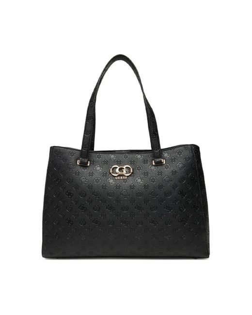 Guess Zwarte Tote Tas Met Metalen Logo in het Black