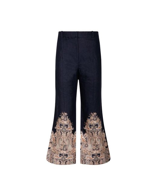 Pantaloni svasati paisley in lino di Zimmermann in Blue