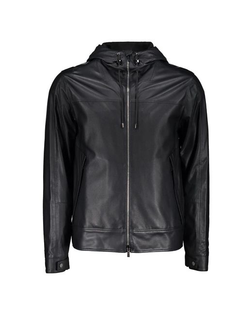 Moorer Jassen ,Zwart ,Leer Leren Jas Met Capuchon Logo Voering in het Black voor heren