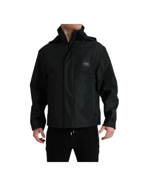 Dolce & Gabbana Jassen ,Zwart ,Polyester Zwarte Windbreaker Jas Met Logodetails in het Black voor heren