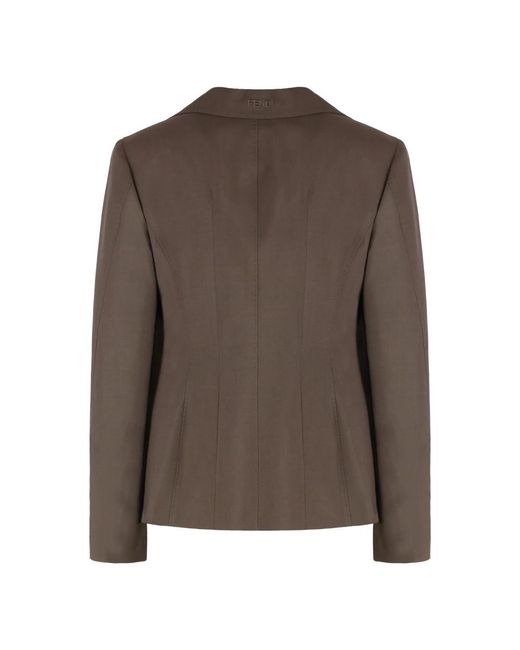 Fendi Jassen ,Bruin ,Wol Mohair Wol Blend Blazer Revers Kraag in het Brown