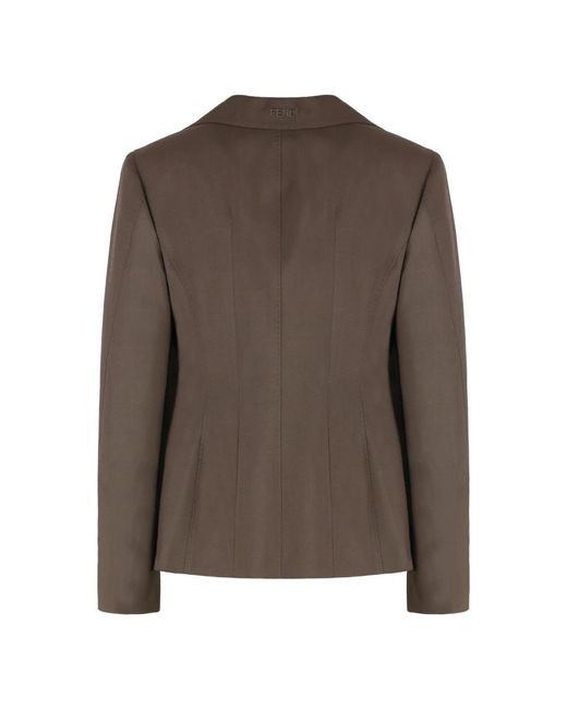 Fendi Jassen ,Bruin ,Wol Mohair Wol Blend Blazer Revers Kraag in het Brown