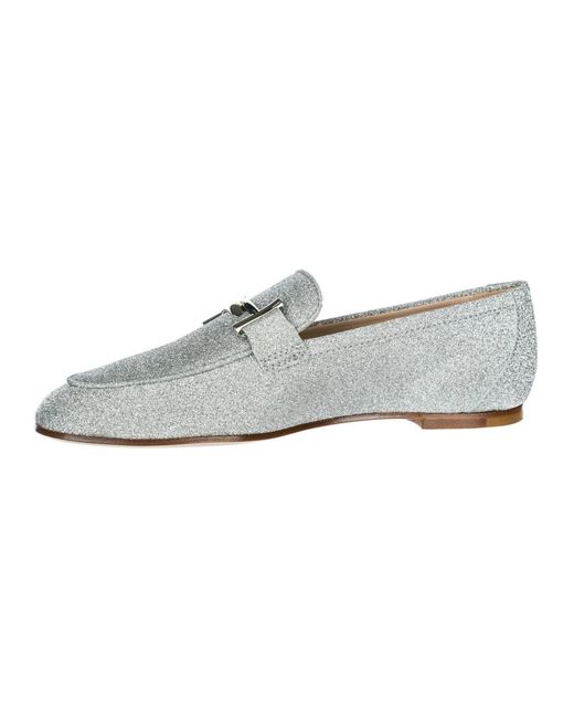 Tod's Gray Silberne glänzende loafer