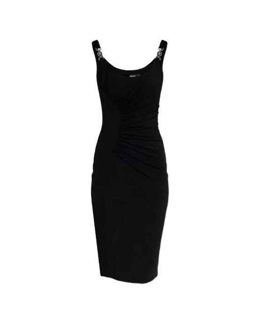 Versace Stretch Crepe Jersey Midi-Jurk in het Black