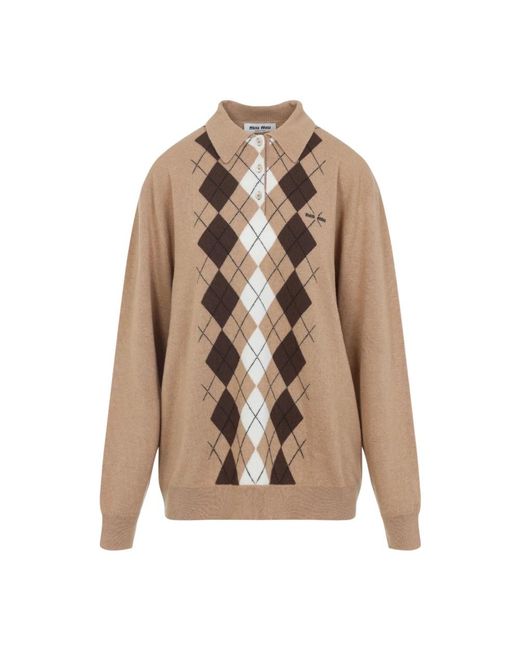 Miu Miu Brown Brauner Cashmere Argyle Pullover
