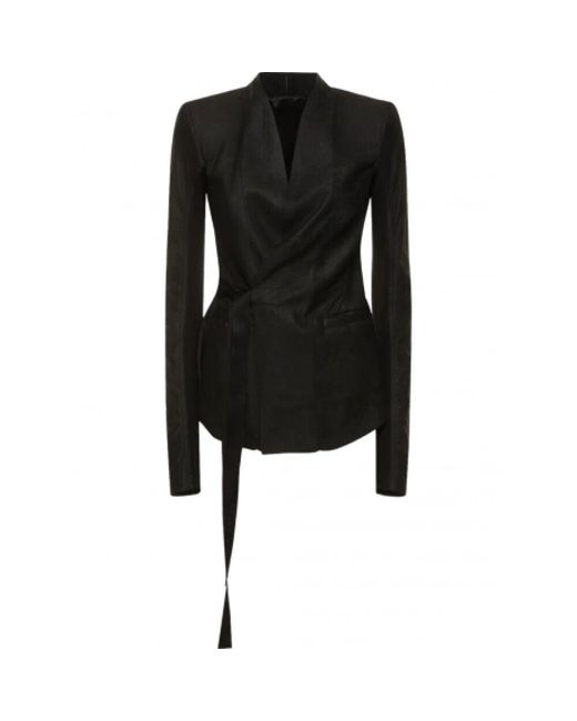 Rick Owens Black Schwarze lederjacke im wickel-design