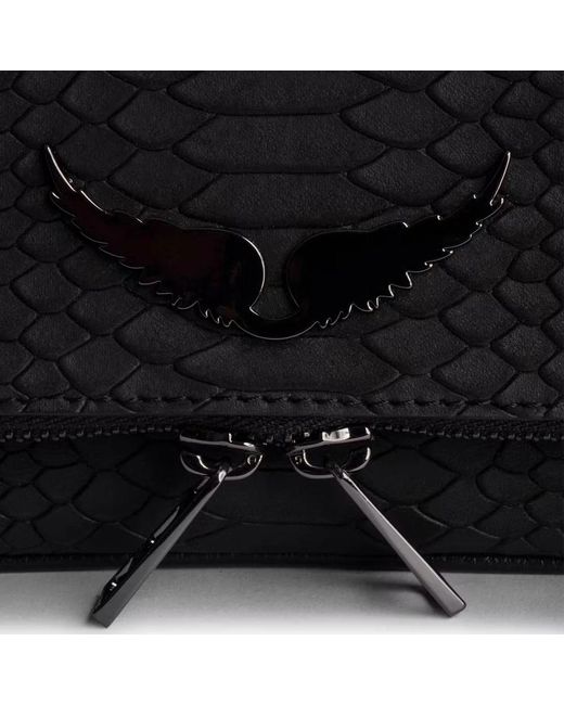 Zadig & Voltaire Black Iconic rock clutch tasche aus schwarzem pythonleder