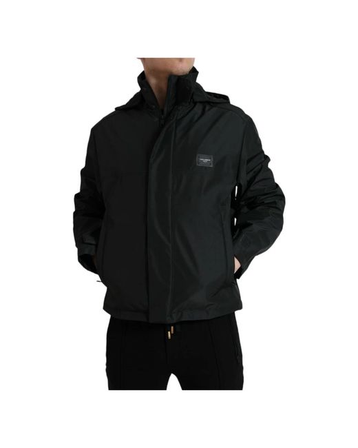 Dolce & Gabbana Jassen ,Zwart ,Polyester Zwarte Windbreaker Jas Met Logodetails in het Black voor heren
