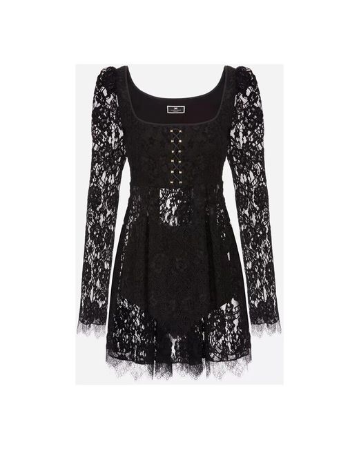 Elisabetta Franchi Black Spitzen mini kleid mit langen ärmeln