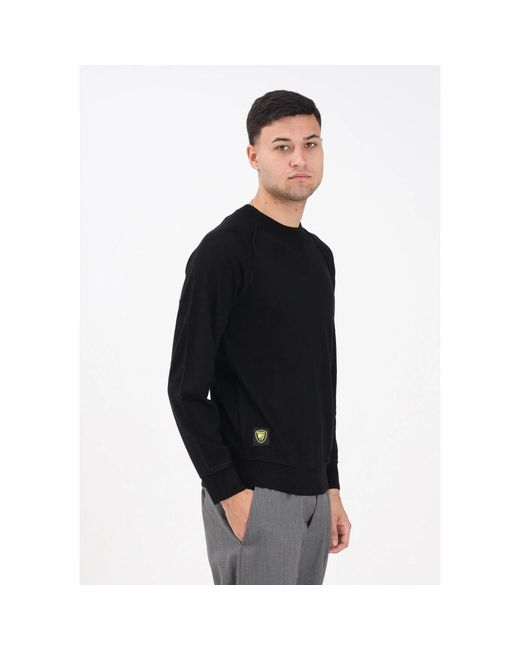 Blauer Rundhalspullover Mit Logo-Patch in Black für Herren