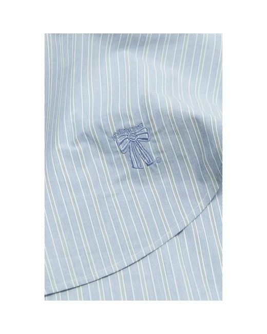 Acne Overhemden ,Blauw ,Katoen Gestreept Kort Overhemd Met Logoborduursel in het Blue