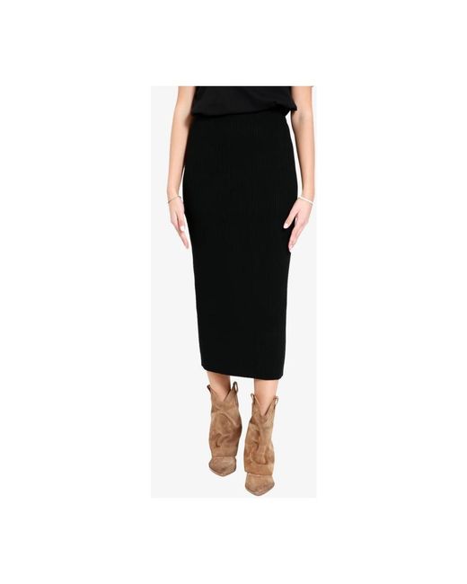 Weekend by Maxmara Rokken ,Zwart ,Katoen Zwarte Geribbelde Gebreide Hoge Taille Rok in het Black