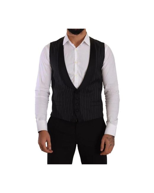 Dolce & Gabbana Gestreiftes wollseidenweste in Black für Herren