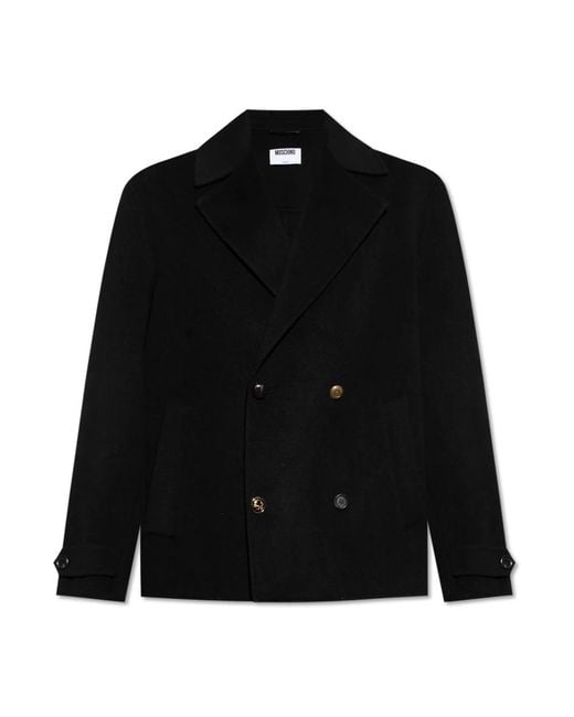 Moschino Black Double-Breasted Coats for men