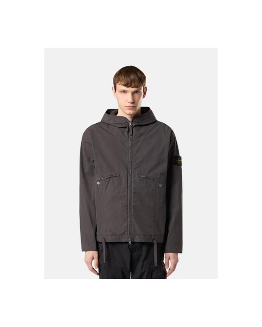 Stone Island Jassen ,Grijs ,Katoen Stretch Ripstop Parka Antraciet Hoodie Jas in het Gray voor heren