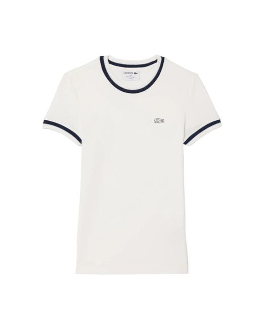 Chic moderno colletto a righe t-shirt di Lacoste in White