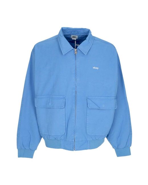 Obey Jassen ,Blauw ,Katoen Blauwe Bomberjack Met Ritssluiting in het Blue voor heren