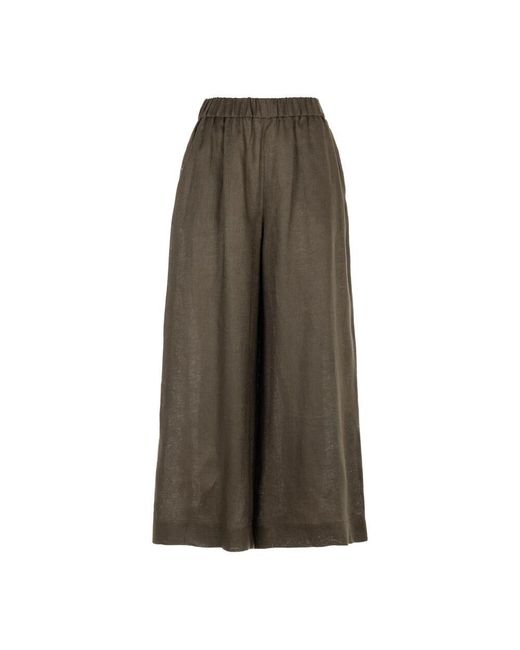 Max Mara Brown Elastische Leinen-Freizeithose Mit Elastischem Bund