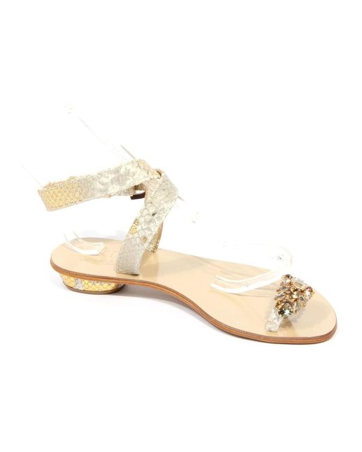 Emanuela Caruso Metallic Goldene Strass-Ledersandale