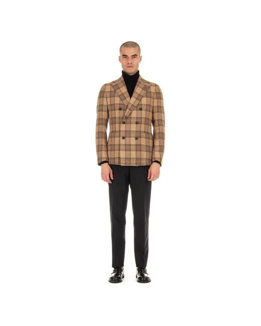 Tagliatore Jassen ,Veelkleurig ,Wol Wollen Double-Breasted Prince Of Wales Jas in het Brown voor heren