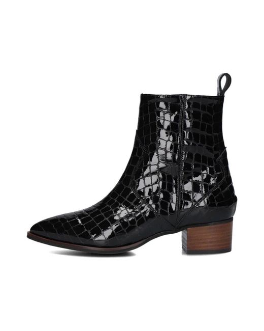 Notre-v Black Schwarze Stiefeletten Mit Krokodilmuster