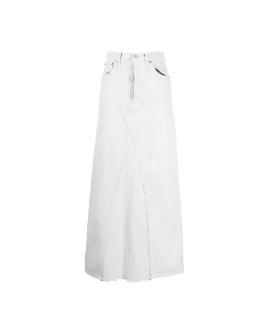 Falda de denim blanco con cierre de cremallera y bolsillos Maison Margiela de color White