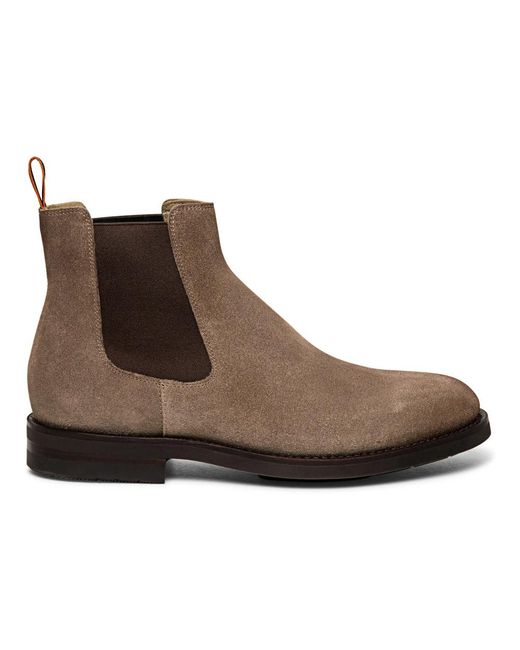 Santoni Brown Suede Chelsea Boot Dark for men