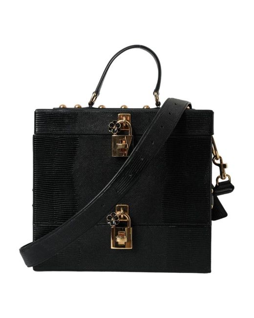 Dolce & Gabbana Schwarze Leder-Eidechsen-Geprägte Umhängetasche in Black für Herren