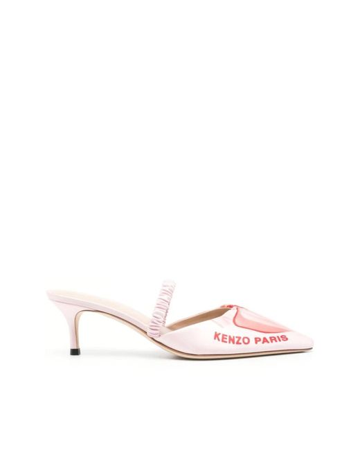 KENZO Pink Rosa satin mules mit logo-print