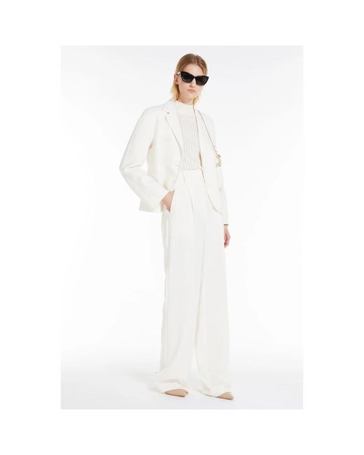 Max Mara White Eleganter strickpullover mit gerippter textur und kurzen ärmeln