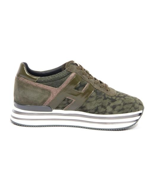 Hogan Schoenen ,Groen ,Leer Groene Veterschoenen Met Midi-Platform in het Gray