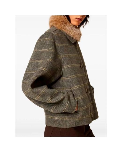 Twinset Gray Faux Fur & Shearling Jackets