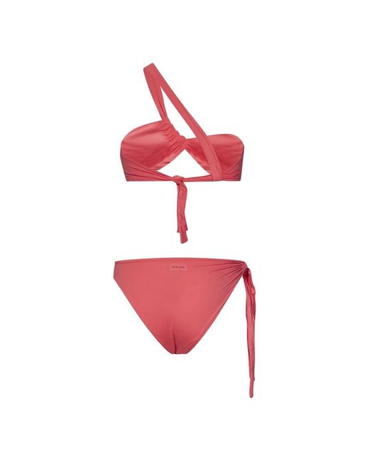 Fisico Red Korallenspitze ein schulter bikini set