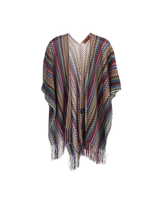 Missoni Jassen ,Veelkleurig ,Zigzag Poncho in het Multicolor