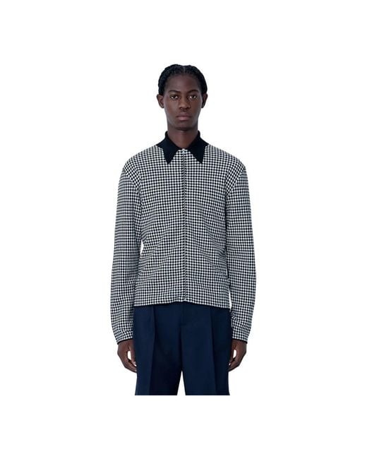 Jil Sander Jassen ,Veelkleurig ,Katoen Houndstooth Zip-Up Shirt in het Blue voor heren
