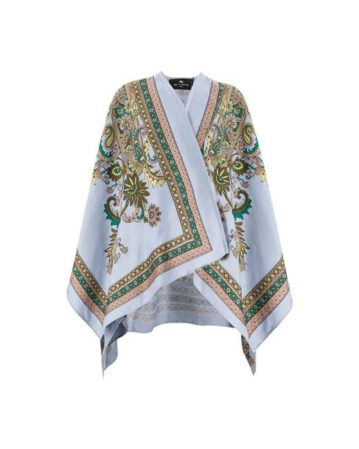 Etro Blue Fil Coupé Jacquard Cape