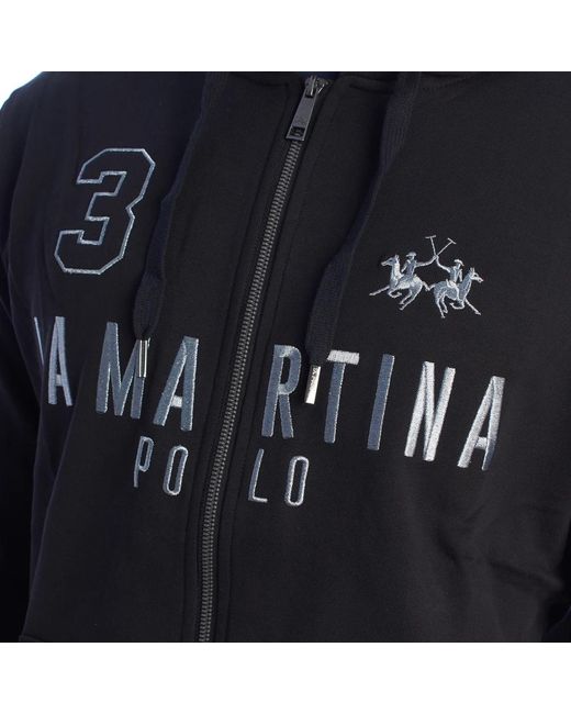 La Martina Hoodies & Sweatvesten ,Zwart ,Katoen Hooded Zip-Up Sweatshirt in het Blue voor heren