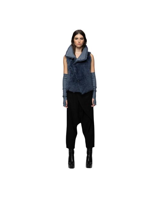 VESPUCCI by VSP Blue Reversible Short Shearling Vest