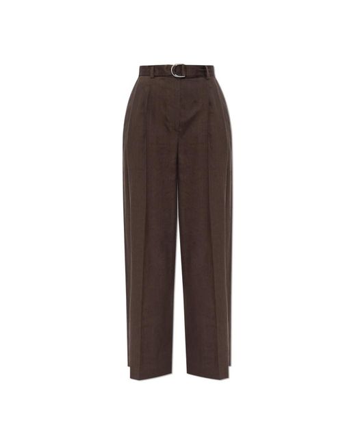 Helmut Lang Broeken ,Bruin ,Linnen Wijde Broek Met Vouw in het Brown